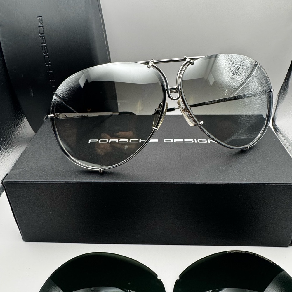 Porsche Design Metallic Gray Aviator Sunglasses